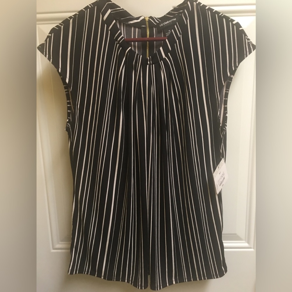 Liz Claiborne black and white striped blouse